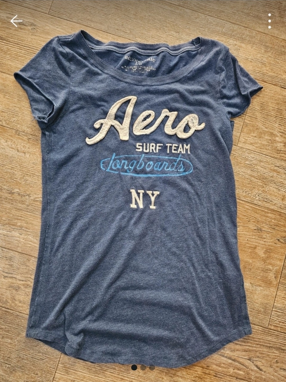 Aeropostale Navy Tee with Cream & Light Blue Surf Script